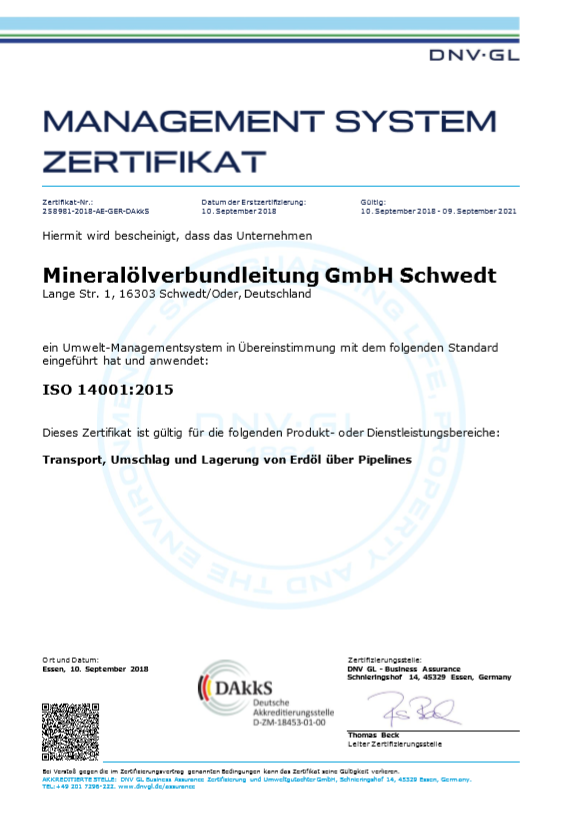 Unser Umweltmanagement ist nach ISO 14001 zertifiziert